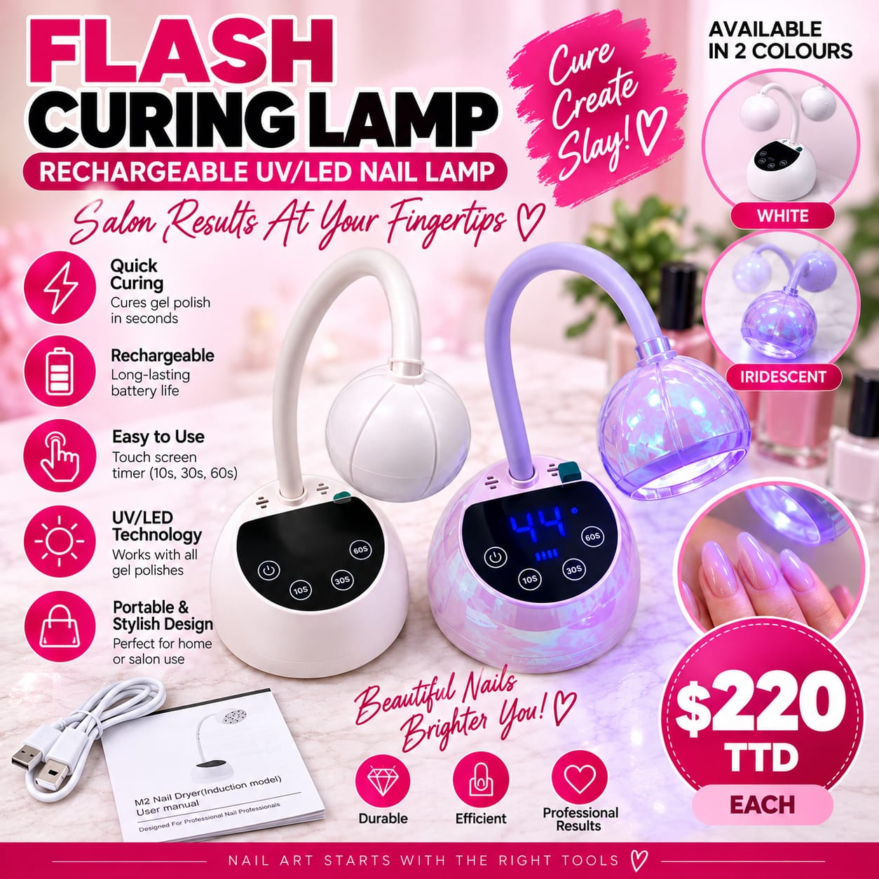 Flash curing rechargeable UV/LED nail lamp
