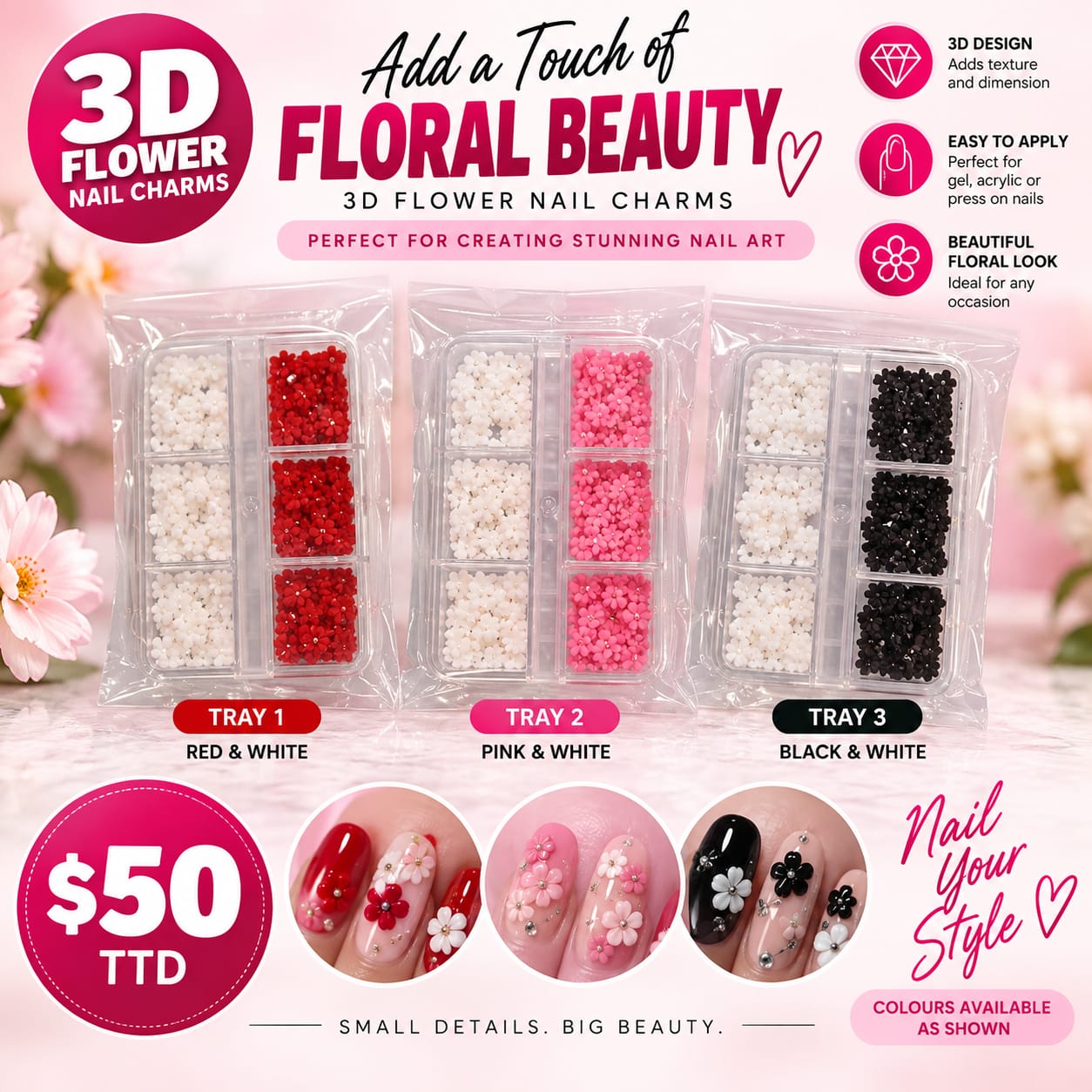 3d flower nail art
