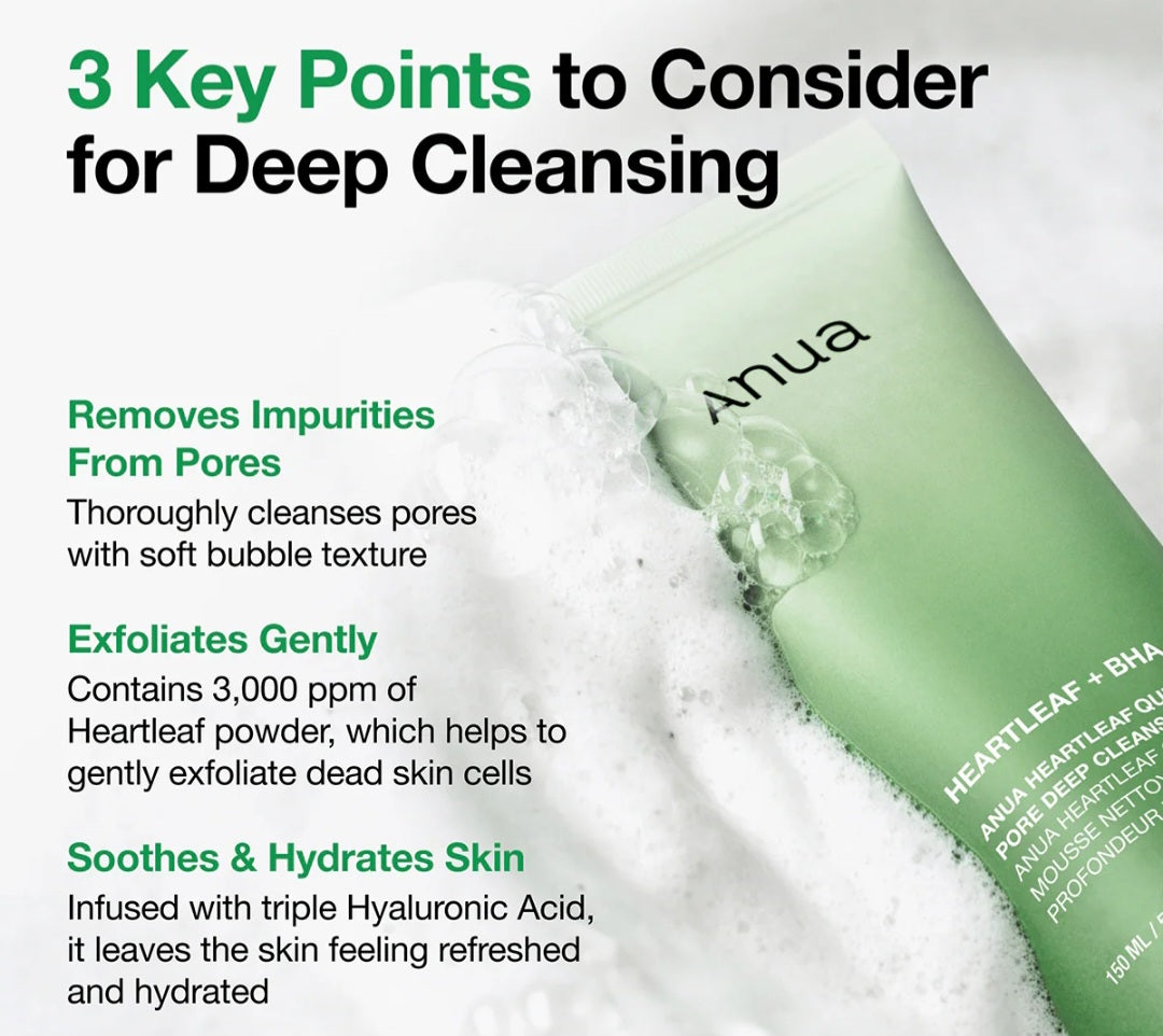 Anua Heartleaf quercetinol pore deep cleansing foam